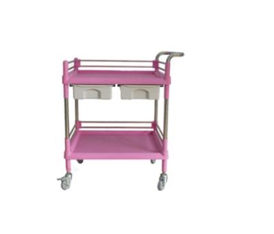 China Clinic abs medicine trolley medical hospital treatment cart with drawer pink hospital furniture infrastructure solutions for sale