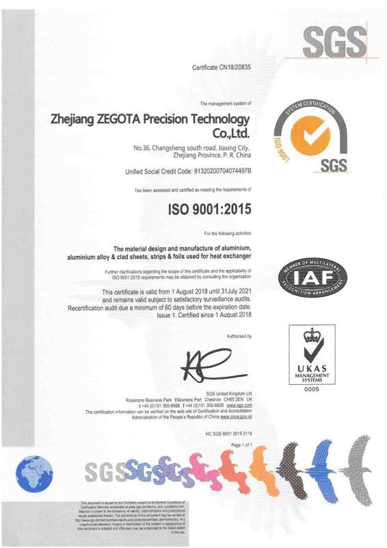 ISO9001 - ZEGOTA Precision Technology Co.,LTD