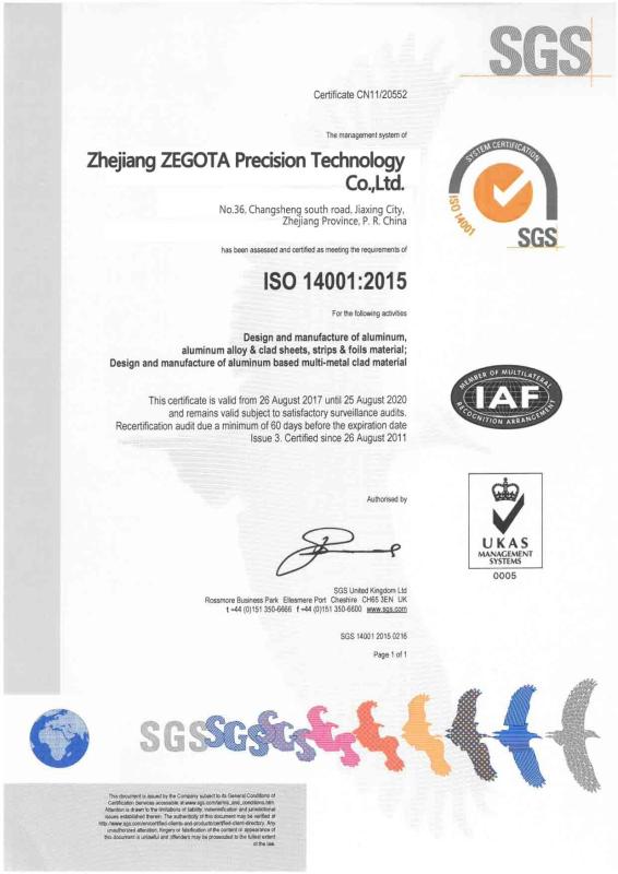 ISO14001:2015 - ZEGOTA Precision Technology Co.,LTD