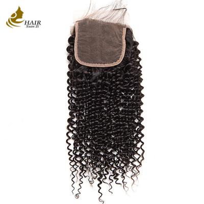 China Brazilian 4x4 Human Hair Lace Closure Swiss Kinky Curly Closure for sale