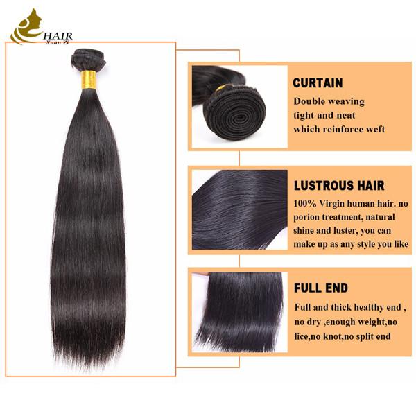 Quality Silky Human Hair Straight Bundles Extensions Colored 1B Natural Black for sale