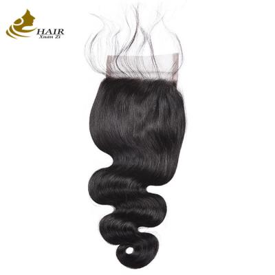 Китай 130 Плотность Человеческие волосы Шнурки Закрытие Природное черное тело Волна 4x4 продается