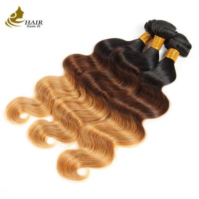China Factory Price Ombre Color 1b/4/27 Brazilian Virgin Hair Body Wave Bundles With Closure for sale