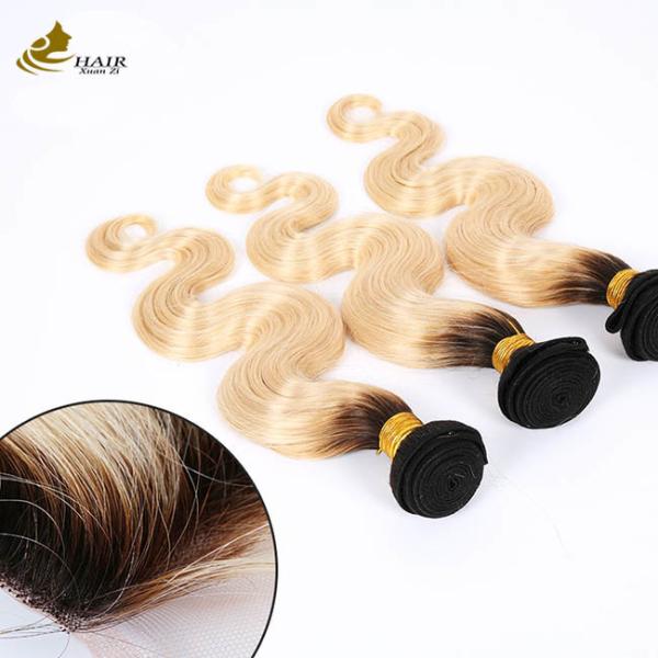 Quality 1B Blonde Ombre Human Hair Extensions Remy Weave Wig Bundles With Closure for sale