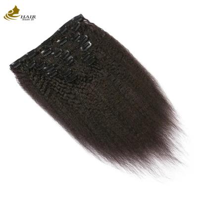 China Yaki Kinky Malaysian Weave Hair Seamless Clip In Extensions 7pcs for sale