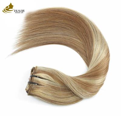 China 10 peças de peruano clip em cauda de cavalo extensão morango loiro cabelo humano real à venda