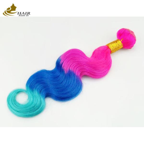Quality Customized Ombre Human Hair Extensions Bouncy Blue Green Colored for sale