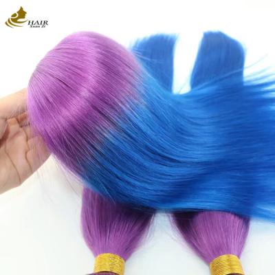 China Op maat gemaakt Ombre Human Hair Extensions Bouncy Blauw Groen Kleur Te koop