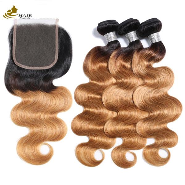 Quality 1b 4/27 Curly Honey Blonde Brazilian Hair Extensions Ombre for sale
