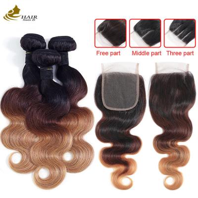 China 1b 4/27 Curly Honey Blonde Brazilian Hair Extensions Ombre for sale
