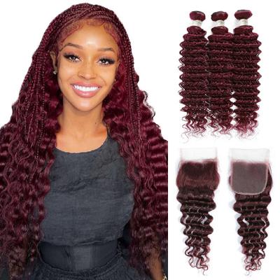 China Ombre 99J Glueless Burgundy Wig Human Hair Extensions Deep Wave for sale