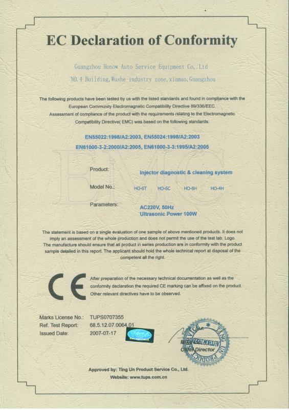 CE - GUANGZHOU HONOW AUTOMOBILE SERVICE EQUIPMENT CO.,LTD