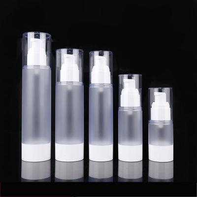 China Frosted White Plastic PP Airless Cosmetic Bottles Round Lotion Pump Bottle for sale
