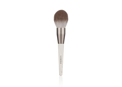 China Vonira New Arrival Biodegradable Corn fiber Makeup Powder Brush With Grey Aluminum Ferrule Eco Freindly Wooden Handle for sale
