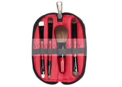 China Wine Red Handle Color Mini Travel Makeup Brush Set With Synthetic Hair for sale