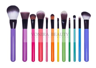 China Vegan Synthetic Blending Brush With Rainbow Color Wooden Handles Synthetic Contour Brush for sale