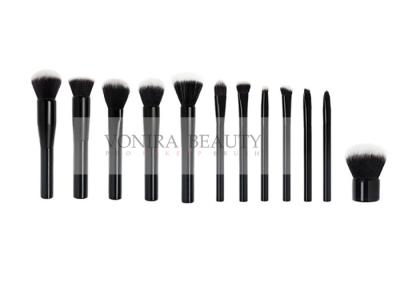 China Classic Gloosy Black Flat End Shape Handle Taklon Synthetic Hair Makeup Brushes With Balck White Tip for sale