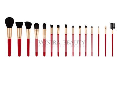 China Beautiful Red Vegan Synthetic Hair Makeup Brushes With Gold Ferrules for sale