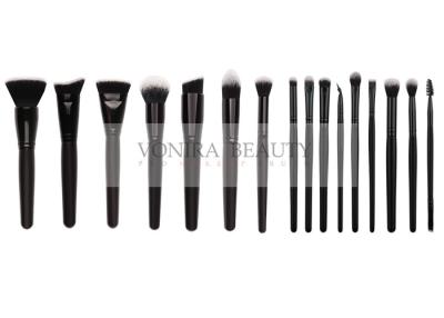 China Black White Hair Tip Taklon Synthetic Hair Makeup Brushes With Glossy Black Ferrules for sale