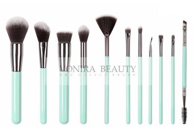 China Custom 11 Pieces Synthetic Haired Taklon Makeup Brushes Kit With Mint Green Handle for sale