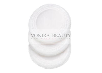 China Soplo de polvo facial del terciopelo del satén de la herramienta de la esponja del soplo del maquillaje del algodón blanco redondo en venta
