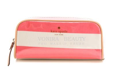 China PU Pencil Case Pouch Wave Stripe Zipper Closure Travel Cosmetic Makeup Bag Cute Pen Stationery Holder for sale