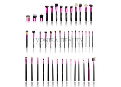 China 42PCs Full Line Cosmetic Makeup Brush Set With Pink Aluminum Ferrule & Matte Black Wooden Handle for sale
