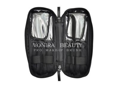 China Professional Multi-Function Makeup Brush Zipper Bag Cosmetic Handbag Black Toiletry Travel Case for sale