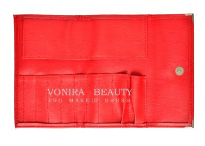 China Red Snap Closure 9 Slots Leather Makeup Brush Roll Beauty Cosmetics Tool Bag for sale