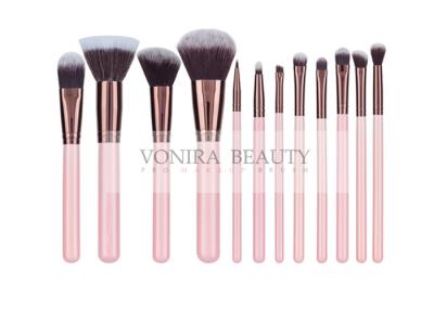 China Pink Dual-Toned Nature Fiber All Line Makeup Brush Set With Rosy Gold Ferrule for sale