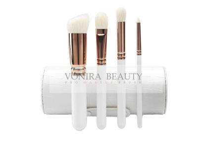 China 4Pcs Goat Natural Hair Makeup Brushes With Holder , Travel Brush Collection White Wood Handle for sale