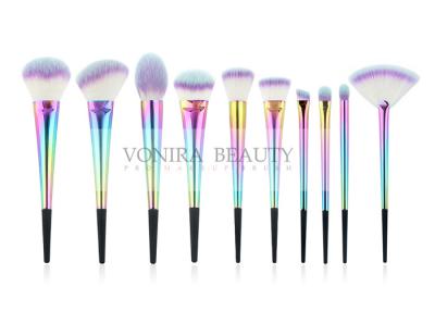 China Beautiful Rainbow 10 pcs Nature Fiber Makeup Brush Set For Salon And Daily Use for sale