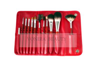 China 12PCs Nature Hair Cosmetic Makeup Brush Collection With Classic Red Handle And Red PU Clasped Case for sale