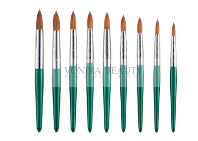 China Fashion Green Nail Art Paint Brushes Kolinsky Hair And Carved Ferrule for sale