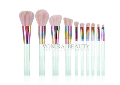 China Fashion Shiny Rainbow Vegan Free Synthetic Makeup Brush Set White and Pink for sale