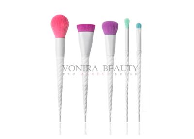 China 5pcs White Spiral Handle Mass Level Makeup Brushes Kit Pink Purple Blue Color for sale