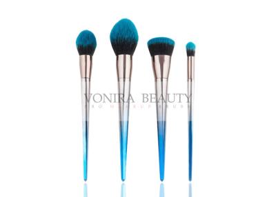 China Beautiful Blue Gradient Color Synthetic Makeup Brushes Galvanized Tapered Handle for sale