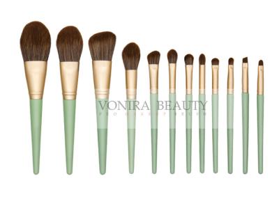 China Cruelty - Free Matte Gold Synthetic Makeup Brush Set With Green Handle for sale