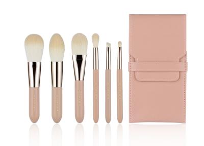 China Nude Pink 6Pcs Mini Makeup Brush Set Non Allergenic With PU Carrying Bag for sale