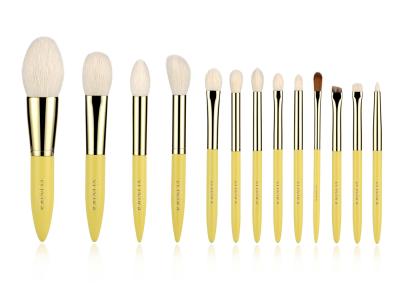 China Custom Professional 13 Pieces Gold Yellow Natural Goat Hair Makeup Brushes for sale