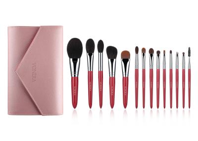 China 14pcs Wood Handle Synthetic Makeup Brushes Set With Copper Ferrule for sale