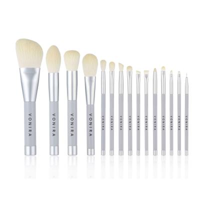 China 15pcs 100% Vegan Silver Makeup Brushes Set With Metal Stand for sale