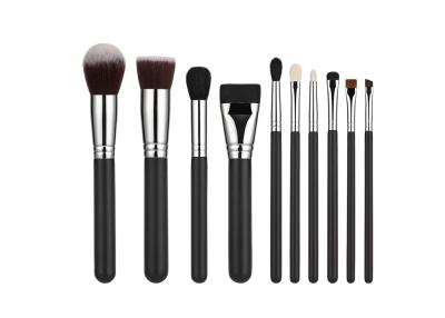 China 10 Pieces Basic Natural Synthetic Hair Makeup Brushes Set Collection With Wood Handle for sale
