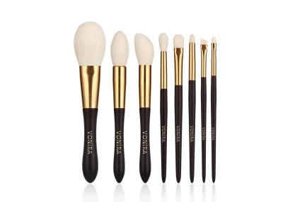 China 8 Pieces Essential Goat Hair Makeup Brushes Set WIth Golden Wire Drawing Ferrule Wood Handle for sale