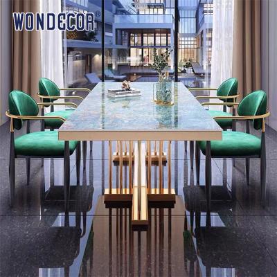 China Hotel Luxury Furniture Art Marble Countertop Kitchen Table Stainless Steel Gold Plated for sale