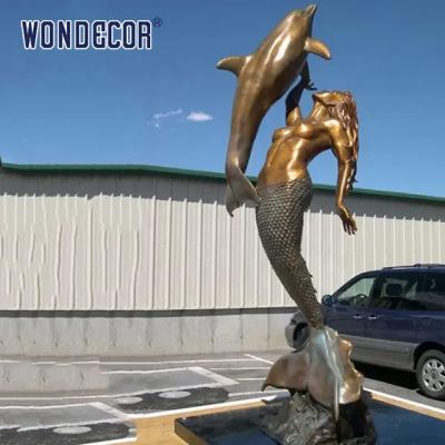 China Custom Life size in unique brass mermaid statue for garden decoration for sale