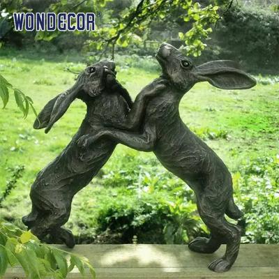 China WONDERS Custom Bronze Sculpture 45cm Fighting Hares Bronze Sculpture for sale