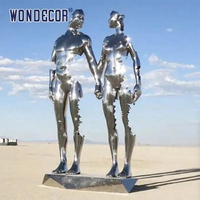 China Realistic Size Casting Stainless Steel Sculpture Two People Holding Hands for sale