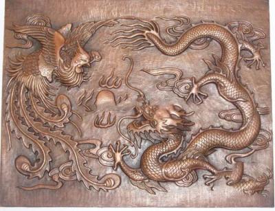 China Copper Bronze Relief Sculpture Dragon Phoenix Statue For Decoration for sale