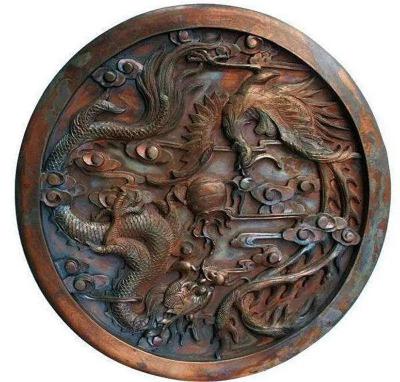 China Decoración circular del hogar de Dragon Bronze Sculpture 3D+2D del metal en venta